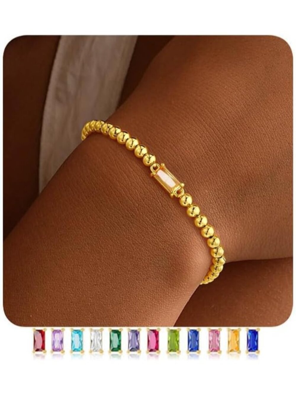 Women's Yellow Birthstone Bracelet 14K Gold Plated Beaded Elastic Dainty Jewelry